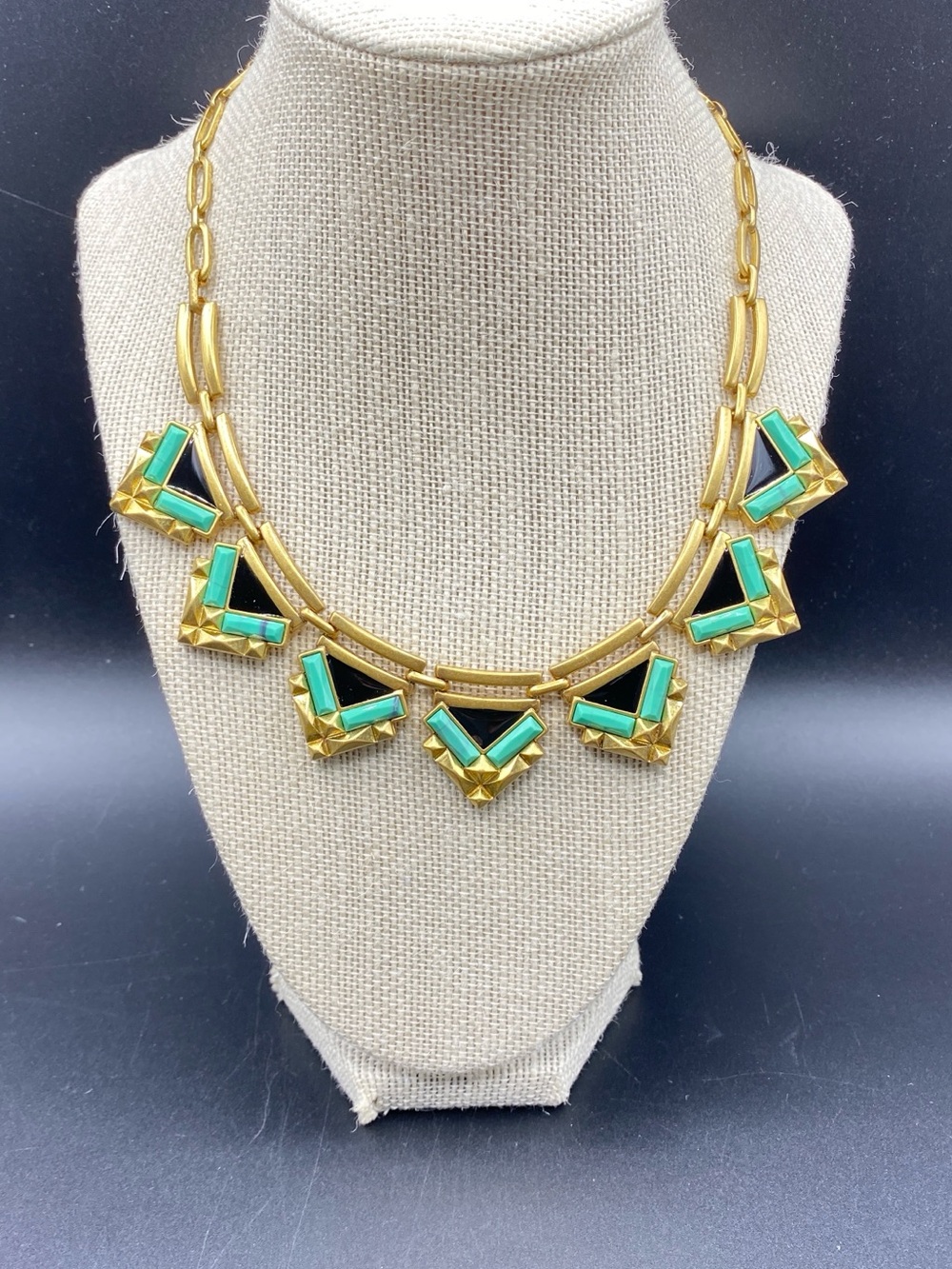 STELLA & DOT Zia Necklace New In Box Statement Black Turqoise Gold Tone - Picture 9 of 12